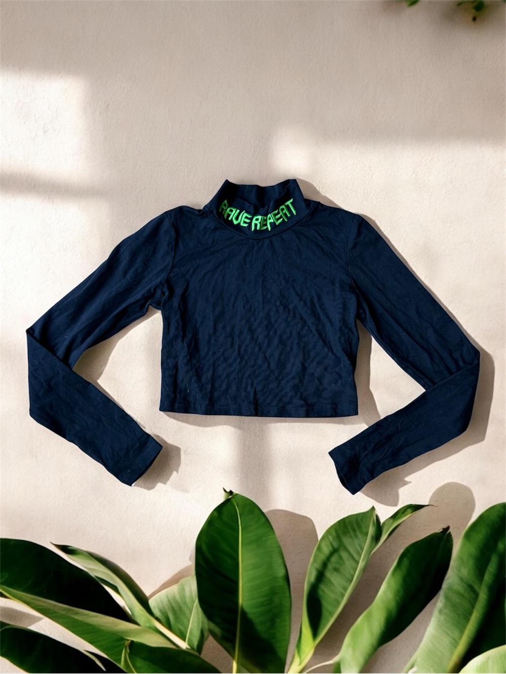 Dolls Kill Club Exx Rave Repeat Mock Neck Long Sleeve Crop Top